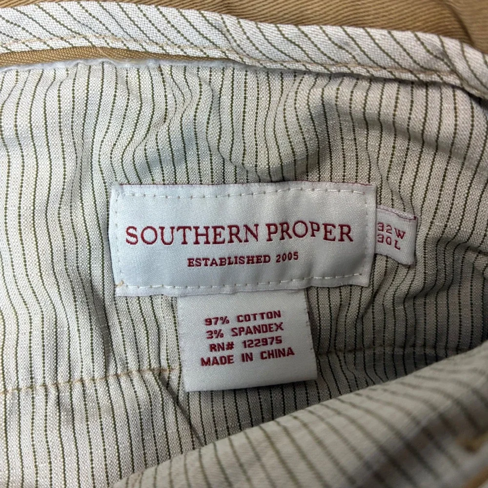 VTG Southern Proper Mens 32x30 Khaki Chino Pants Tan Stretch Cotton Flat Front